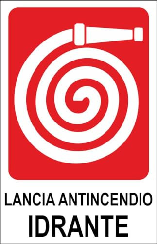 M-ITALY CARTELLO SEGNALETICO - lancia antincendio idrante - Adesivo Extra Resistente, Pannello in Forex, Pannello In Alluminio (20x31, Alluminio)