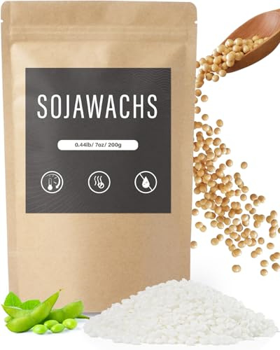 BOYUJK Sojawachs für Kerzen 1KG/2KG/5KG, Premium Natürlich Kerzenwachs, 100% Sojawachs für die Kerzenherstellung aus biologischem Anbau, ohne Zusatzstoffe, Harmlos und Rein[ 200g ]