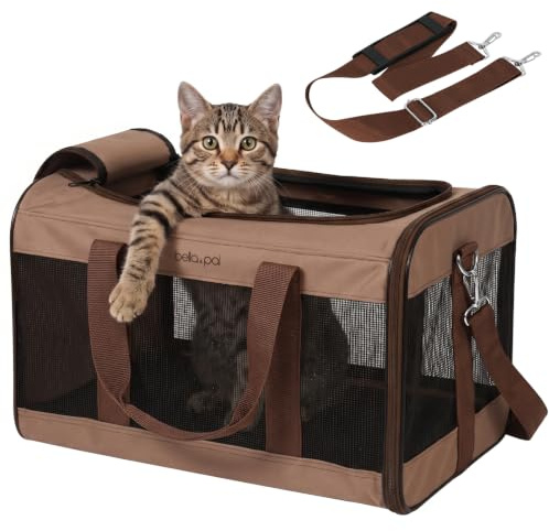 BELLA & PAL Katzentransportbox für Katzen und Welpen–Leichte faltabre Transporttasche Katze- Ausbruchsichere, Wasserdicht & Kratzfestem Netz, 42x28x28cm bis 7kg für Tierarzt/Auto/Flugzeug