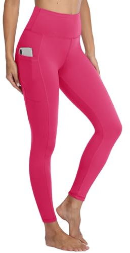 Gayhay Leggings Damen High Waist Sport Leggins mit Taschen Blickdicht Sporthose Lang Hose Bauchweg Laufhose für Sport Yoga Gym Rosa S-M