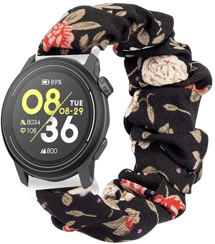 Blueshaweu Bracelet Compatible avec COROS Pace 3 Smartwatch,en Tissu Imprimé Élastique Bracelet de Montre du COROS Pace 3 20mm/22mm Smartwatch (22mm, Fleurs noires)