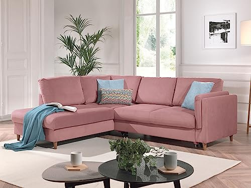 Lisa Design - Canapé d'angle Convertible - Angle Gauche - Brooke en Velours - Canapé Lit - Sofa Rose 5 Places - Salon