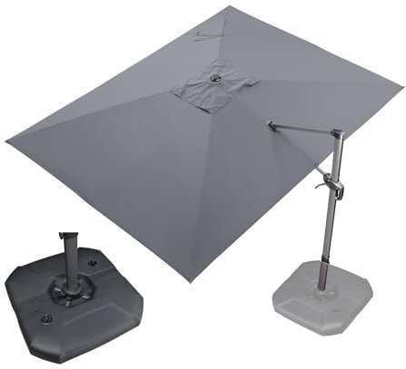 PURPLE LEAF Parasol Déporté Rectangulaire 2,7 × 3,5 m avec Pied Inclus Pied en Croix, Parasol de Jardin Extérieur Toile 240 g/m² Anti UV avec Manivelle, Inclinable et Rotation à 360°, Gris