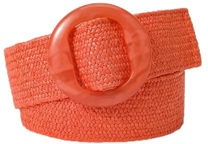 ELdtec 1 x geflochtener Taillengürtel, Bonbonfarben, weiblicher Gürtel, runde Schnalle, breiter Stil, elastischer Gürtel für Damen, Bekleidungszubehör, Orange, yk Woven 5cm X95cm