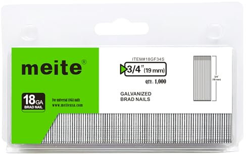 meite Chiodi senza testa calibro 18, 3/4 di pollice 18 GA Chiodi zincati per pistola per unghie pneumatica, elettrica (1.000 pezzi)