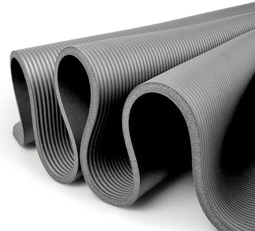 Yogamatte Pilatesmatte Gymnastikmatte Fitnessmatte mit Tragegurt, phthalatfrei, SGS-zertifiziert, NBR - 205x130x1,5cm, Dicke - verschiedene Größen (Grau, 205x130x1,5cm)
