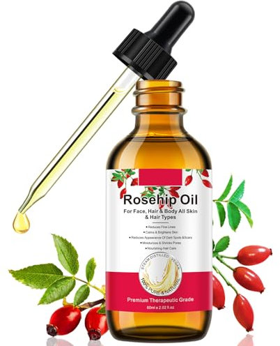 Rose Essential Oil,60ML Rosenöl ätherisch mit Vitamin C Serum,Anti-Aging-Falten Gegen dunkle Flecken und müde Haut Feuchtigkeitspflege für Gesicht,Nourishes Hair