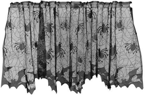 Cabilock Halloween Spitzenvorhang mit Spinnennetz und Fledermäusen | Format 152 x 50,8 cm mit Spitzenoptik, schwarzes Motiv für Fenster, Türen, Partybereiche und saisonale Raumdekoration