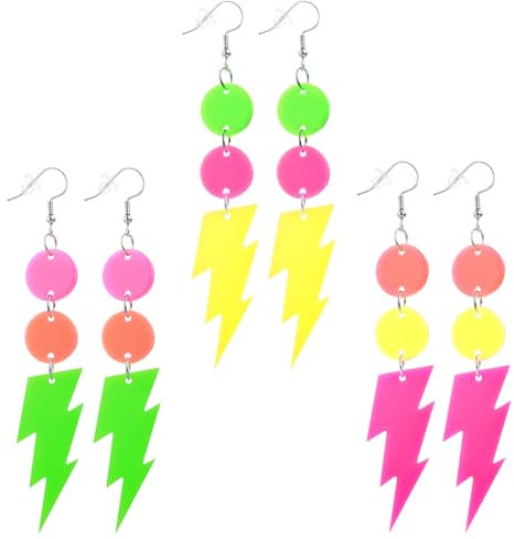 3 Paar Neon Ohrringe Damen Vintage 80er Jahre Party Ohrringe Bunte Acryl Tropfenohrringe Neon Halloween Ohrringe Schmuck Ohrhänger Hängende Ohrringe für 80er 90er Jahre Kostümparty