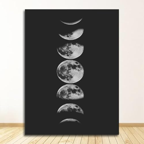 HJOSWVNS Bild Schlafzimmer Grauer Schwarzer Mond Gemälde Foto auf Leinwand Kunstdruck Bild Leinwand Wohnzimmer Bilder Wandtattoo Schlafzimmer Bilder Leinwand Badezimmer Kein Rahmen 50x70cm/1 Pcs