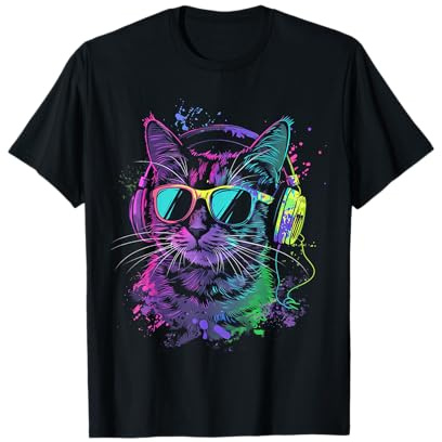 lila Katze Cat DJ mit Kopfhörer und Sonnenbrille T-Shirt