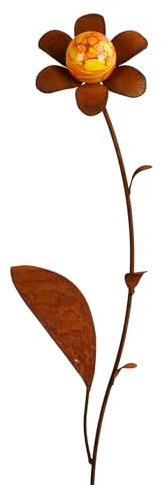 Manufaktur Lichtbogen Rost Gartenstecker Blume mit Glaskugel 120 cm