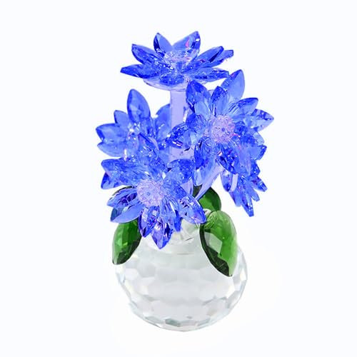 Tokenhigh Kristall-Blumenfigur, Gänseblümchen-Blumenstrauß, Sammlerstück, Glas-Gänseblümchen mit Kristallvase, Sammlerstück, Geschenke für Frauen, Zuhause, Zimmer, Hochzeit, Party, Dekoration (blau)