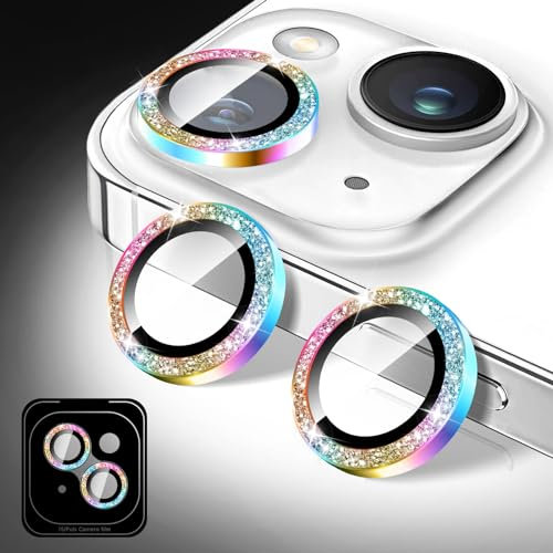 Kucheed Protector de Lente de Cámara con Brillantina para iPhone 11, Cubierta de Cámara de Cristal Moderada, Anillos Metálicos Individuales de Alineación Automática
