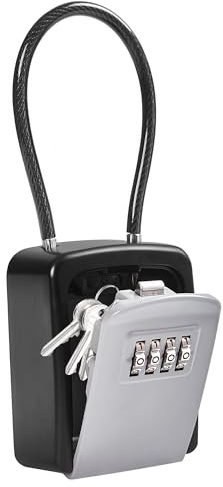 Boîte à Clés Suspendue, Boite a Clefs Portable à Câble Métallique, Boite a Clef De Sécurité à Combinaison De 4 Chiffres, Boîte De Rangement De Clé De Rechange Étanche Extérieure, Capacité De 5 Clés
