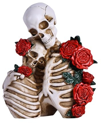 XYQXYQ Totenkopf-Dekoration, Halloween-Dekoration: Skelett-Paar-Figuren, Kunstharz, Gothic-Statuen, Vintage-Heimdekoration für Regal, Tisch, Kaminsims, Sammlerstück, Hochzeitsgeschenk (C-Klein)
