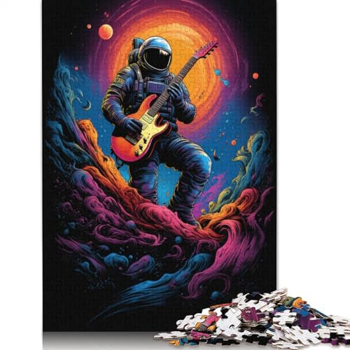 Puzzle für Erwachsene Astronauten Spielen Gitarre 1000-teiliges Puzzle Holzpuzzle für Jugendliche und Erwachsene Lernspiel Herausforderungsspielzeug 75x50cm
