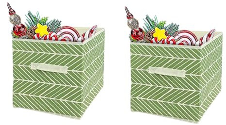 Cube Storage Box 27x27x28cm - Foldable Storage Box with Handles Storage Cubes for Home, Office & Nursery Organisation (Light Green) (2)