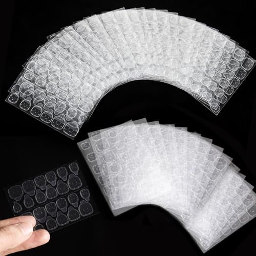 Faux ongles, 864 PCS Double-Side Glue Nail Sticker, 20 Sheets Transparent Nail Glue Stickers Waterproof Adhesive Tabs for DIY Nail Art Decoration