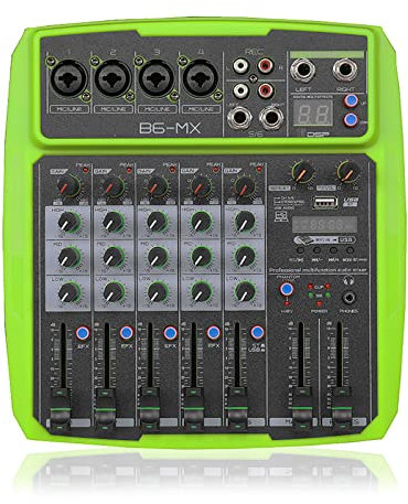Kadxyan USB Bluetooth Reverb Processor, 6-Channel Audio Mixer, There Are 4 XLR/LINE Jack Combo Microphone Inputs, with 48V Power and 16 DSP Effect
