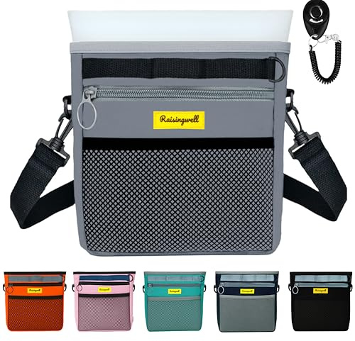 Raisingwell Leckerlitasche für Hunde, Multifunktions-Gassi Tasche mit Silikonbeutel, Futterbeutel für Hundetraining und Snackspender, Ideal für Outdoor-Aktivitäten (Grau 4 Cup)