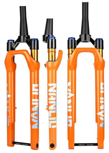 BSFHQS 700C Gravel Rennrad Federgabel 60mm Federweg 1-1/2 Konische Offroad Scheibenbremse Vorderradgabel XC Luftgabel Manuelle Sperre 100 * 12mm Steckachse(Orange)