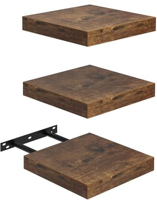 FURNITABLE Étagère Murale 20x20cm Salle de Bain Lot de 3 Solution Rangement Compacte Espace Réduit Cuisine, Marron Vintage