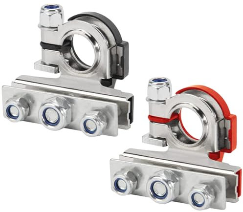 2PCS Battery Terminal Connectors, 3-Way Galvanized Iron Battery Terminals Top Post, Quick Positive and Negative Disconnect for Car, Boat, Van Top Post Terminal Auto Audio