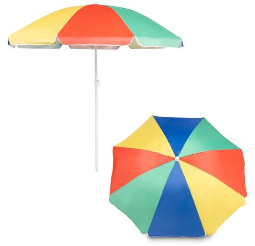 Yello Rainbow Parasol Umbrella, Sun Protection, Lightweight & Portable Beach, Pool, Garden Shade with Steel Frame & Carry Bag