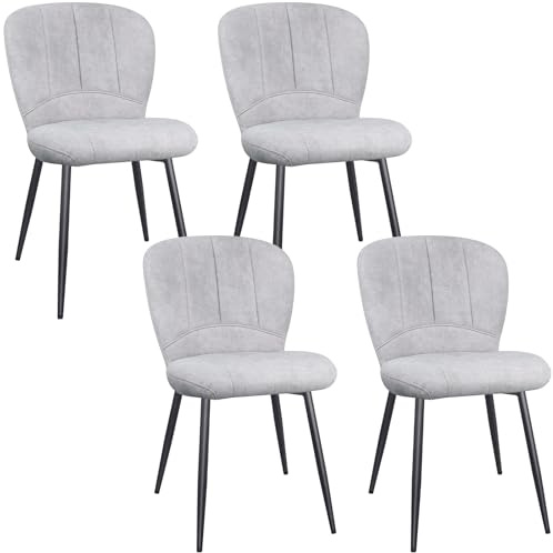 ANVOFONG Pack de 4 Sillas de Comedor Tapizadas Comfort Gris Claro | Diseño Moderno Sillas de Cocina Tela de Chenille con Patas de Metal Robusta para Comedor Salón Oficina Recepción