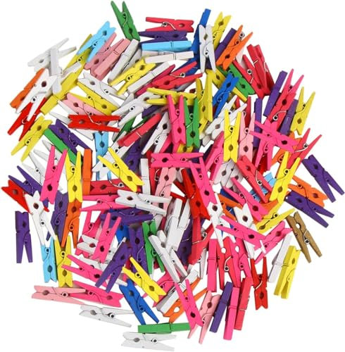 DERAYEE 100 Stück Holzklammern klein,3cm Mini Wäscheklammern Holz Bunt,Deko Klammern,Fotoklammern,Miniklammern für Bilder,Fotos