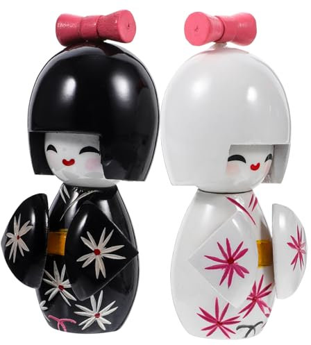 HEMOTON 2 Stück Kimono-Puppe Kleidung Traditionelles Künstlerische Kimonopuppe Puppe Japanisch Kimono-Figur Puppendekor Süße Puppen Kawaii Japanische Kimonopuppen Hölzern