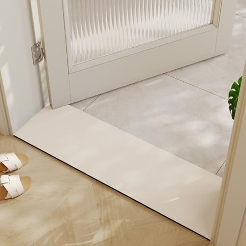 BANEBOR Cuttable Bath Mat for Narrow Spaces - Super Absorbent Doorway Floor Mat, Non-Slip Shower Threshold Rug for Bathroom, Kitchen, Entryway (Ivory, 47''x12'')