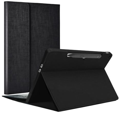 Qymaksom Hülle für Microsoft Surface Pro 12 (2025),Leder Schutzhülle Surface Pro 12 Tasche mit Multi-Winkel, kompatibles Tastatur-Cover mit Stifthalter Schwarz