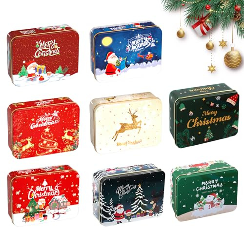 SilverChry Scatola di Latta Biscotti Natale, Barattolo di Caramella di Metallo, Scatole di Biscotti di Natale, per Natale, confezioni di biscotti, caramelle, snack (Square)