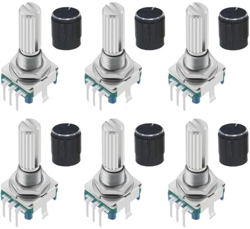 Uxsjakjsd 6 Stück EC11 Drehencoder mit Druckknopf, 360° Drehung, 5 Pins und Knopfdeckel für, Projekte