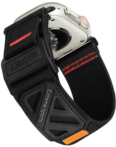 Sport Armband Kompatibel mit Apple Watch Ultra 3/2/1 49mm, Series 11/10 46 mm, 9/8/7 45mm, SE/6/5/4 44 mm, 3/2/1 42mm, Verstellbares Nylon Ersatzarmband mit Magnetverschluss für iWatch