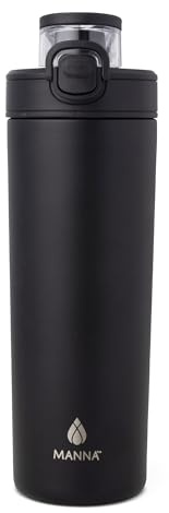 Manna Dynamo Stainless Steel Insulated Bottle with Push-open Locking Lid and Sipping Spout - 24 Oz - Onyx