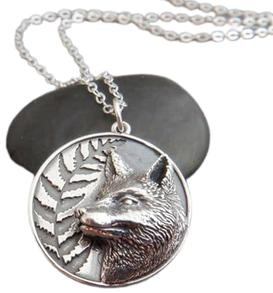 LKBEADS 925 sterling silver fox and fern necklace. woodland spirit animal symbol. cunning power pendant. strength quick wit charm gift jewelry| with 18 inch chain |silver plated |LK_PNK_03099