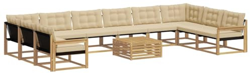 vidaXL Outdoor-Sofagarnitur mit Kissen 11 pcs Weiß und Beige, Garten Set, modernes Outdoor Sofa, langlebige Lounge, Textilene Couch, wetterfeste Sitzgelegenheit für die Terrasse