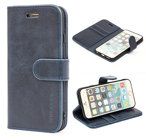Mulbess Phone Case for iPhone 6S / iPhone 6 - Flip Wallet Cover - Magnetic Protective Leather Case with Credit Card Slot - Dark Blue