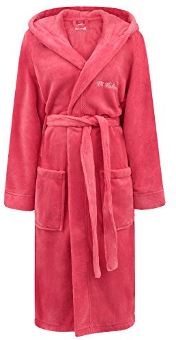 Di Vadini Unisex Herren Damen Bademantel Florenz mit Kapuze I Morgenmantel flauschig I Nachtwäsche aus edler Mikrofaser Farbe: Berry Gr. XXXL