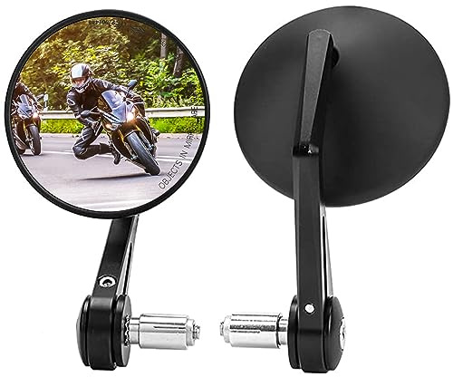 KEMIMOTO Motorcycle Bar End Mirrors, 360 Degrees Ball-Type Adjustment, Billet Aluminum Handlebar Mirrors compatible for Sportster, Softail, Dyna, Road King, Shadow, Universal Motorcycle Accessories