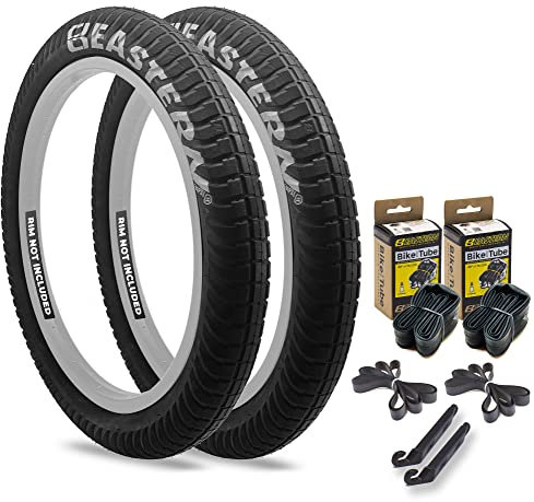 Eastern Bikes Curb Monkey - Neumático de 20 x 2.4 pulgadas, con o sin tubo, logotipo plateado o amarillo. Viene con herramientas de palanca de neumáticos (logotipo plateado, paquete de 2 con tubos)