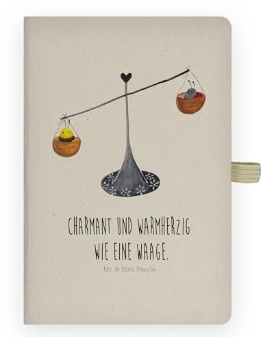 Mr. & Mrs. Panda DIN A4 Baumwoll Notizbuch Sternzeichen Waage - Geschenk, Kladde, Tierkreiszeichen, Astrologie, Schreibheft, Eintragebuch, Waage