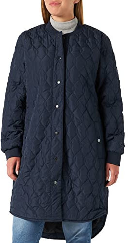 KAFFE Jacke KAshally Damen Jacke Gesteppte Lange Mantel Langarm mit Knöpfen Steppjacke 34, Midnight Marine 34