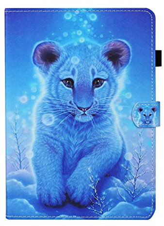 AIFILLE Fantaisie Enfant Housse Etui PU Cuir pour Universel Tablette Tactile 7.5-8.5 Pouces Animaux Bleu Clair Tiger Portefeuille Support Fonction Carte Fentes Folio Antichoc Housse de Protection