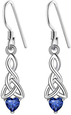 Suplight 925 Sterlingsilber baumeln Ohrringe Damen Ohrhänger mit Herzform synthetische Saphir - Geburtsstein September Ohr Piercing mit blauer Zirkonia Keltischer Knoten Ohrschmuck für Mädchen Frauen
