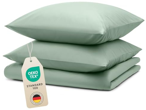 Blumtal Bettwäsche 240x220cm + 2X 50x80cm Kopfkissenbezug - Oeko-TEX zert. Mikrofaser Bettwäsche Set - Mikrofaser Bettbezug bis 95 °C - Deckenbezug + Kissenbezug 3-teilig - Duvet Cover Sommer Grün