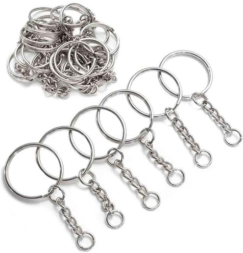 YHYZ Keychain Ring Set (60 Sets), 60pcs 1 Inch Splits Key Ring Hoops (25mm) with Chain + 60pcs Jumper Rings, Metal Silver Keyring Chains for DIY Craft Tassels Resin Art Jewellery Making Attachment